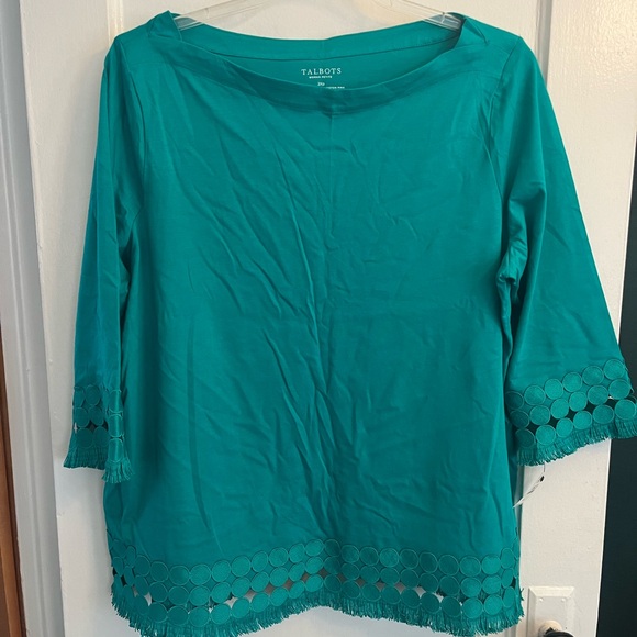 Talbots Tops - Talbots Teal Boatneck Tunic with Circle Cutout Trim
